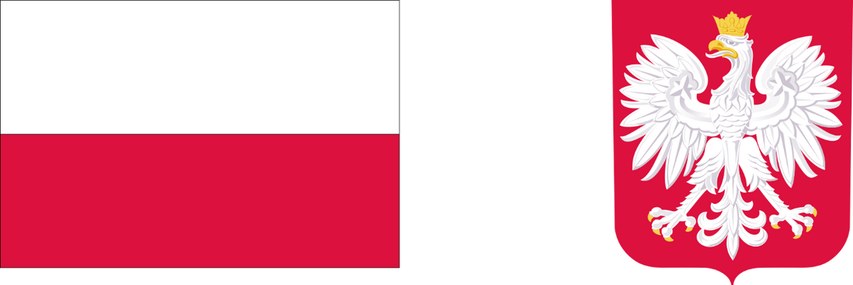 Flaga biało-czerwona, godło Polski 
